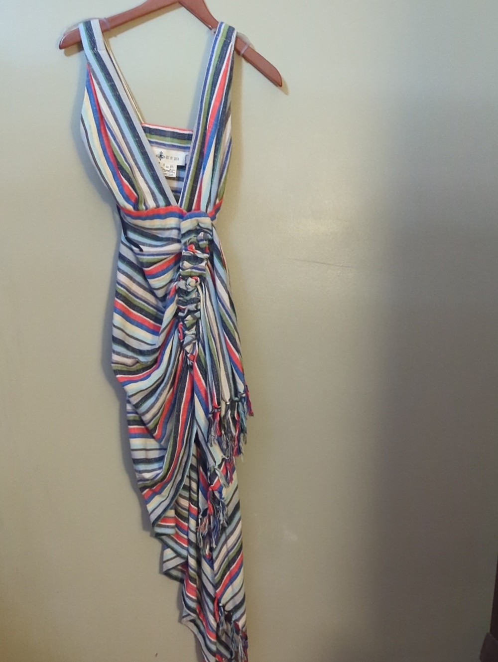 Striped Multicolor V-Neck Tie-Waist Dress